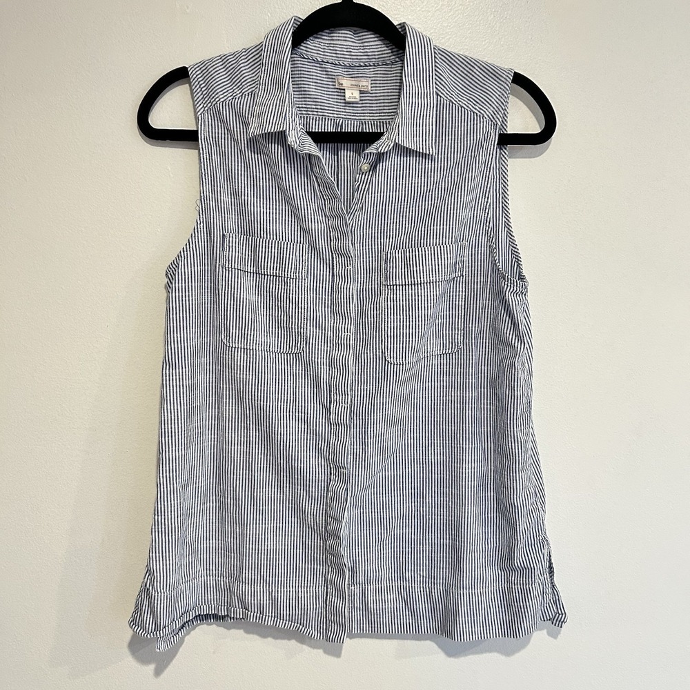 Gap 100% Cotton Sleeveless coastal summer Shirt Blue White Striped Small Coastal
